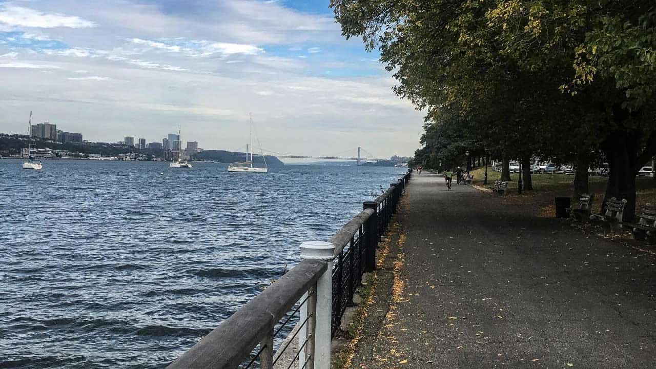A walkway alongside the Hudson River.