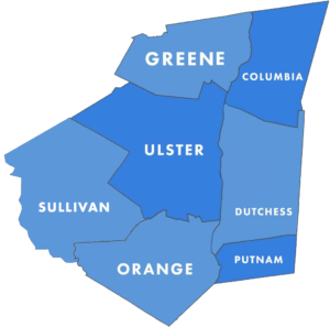 A map of Greene, Columbia, Ulster, Dutchers, Sullivan, Orange & Putnam counties.